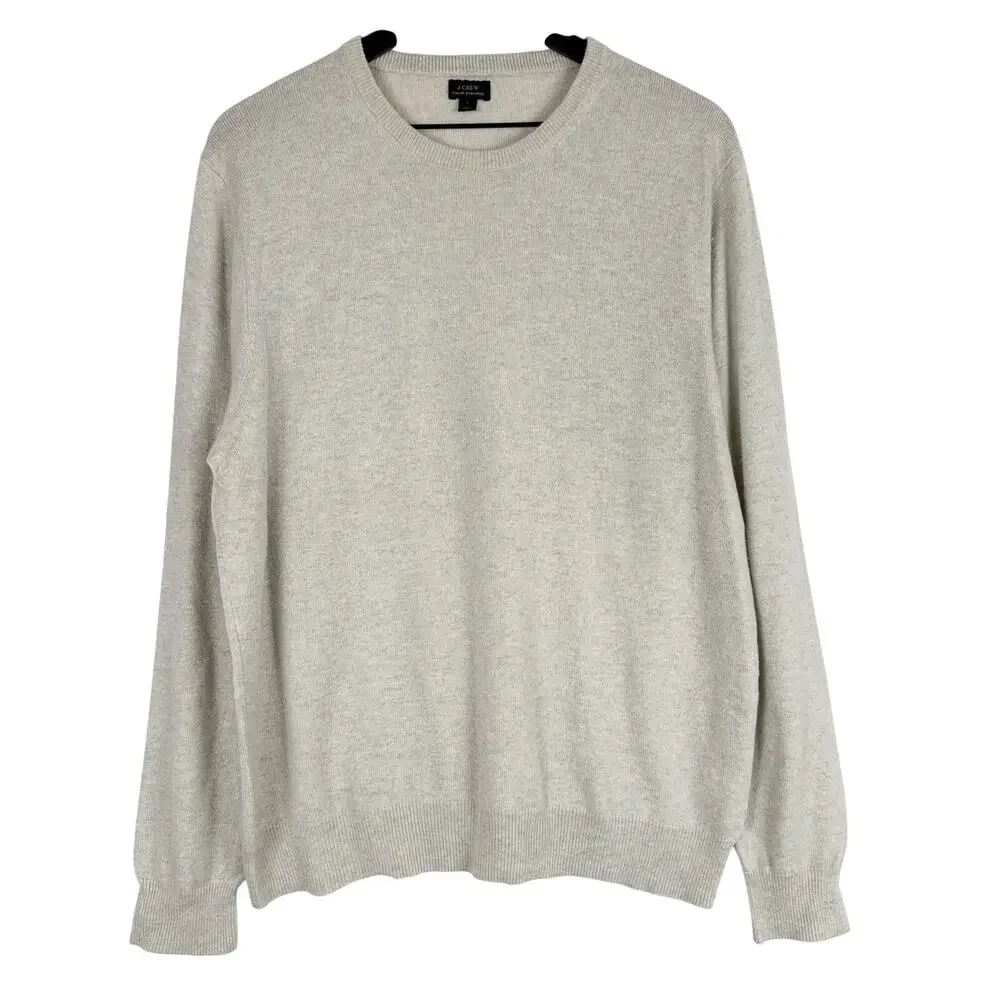 J.Crew Mens Italian Cashmere Crewneck Sweater Gray Cream - L